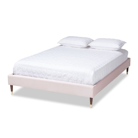 Baxton Studio Volden Pink Velvet Upholstered Full Size Wood Platform Bed Frame 155-9468